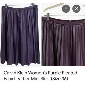 Calvin Klein purple pleated faux leather skirt- NEVER WORN